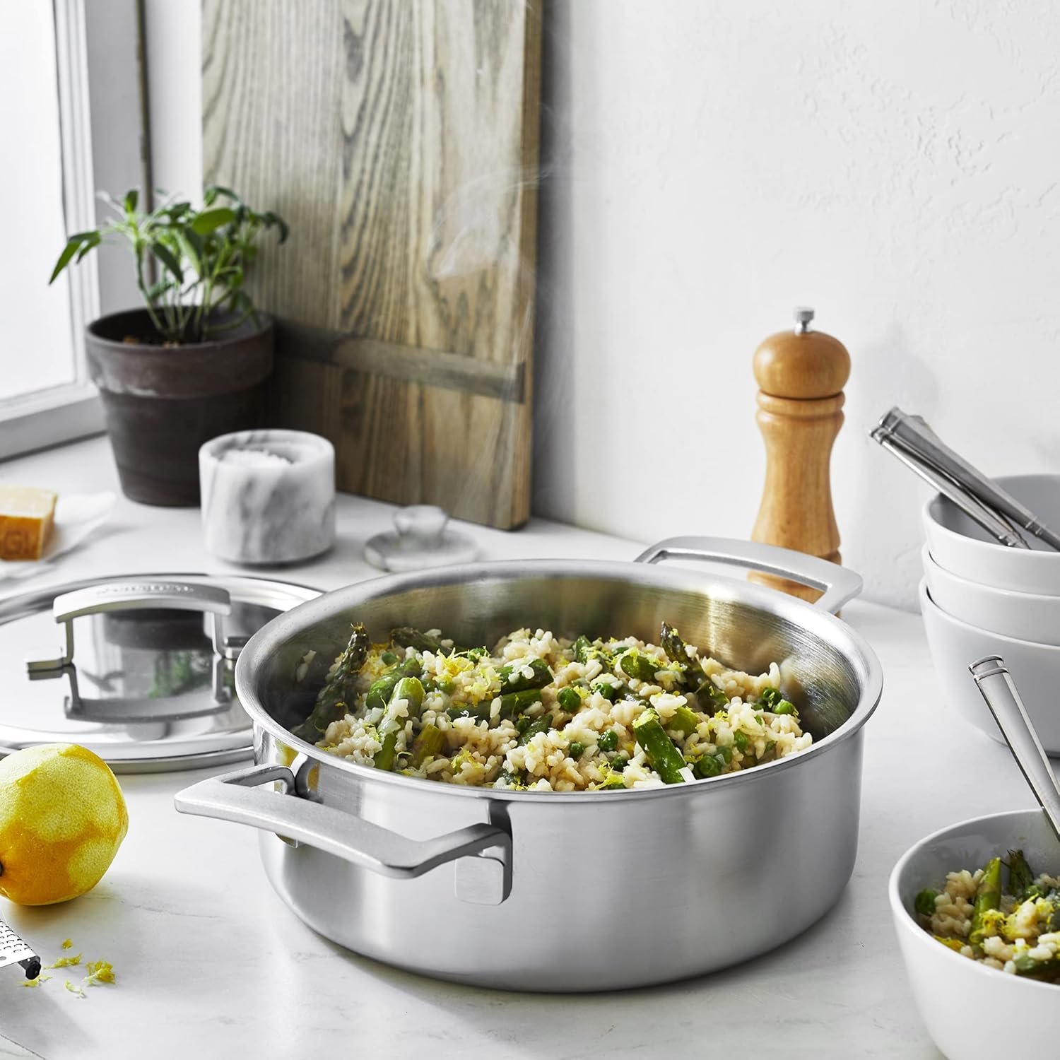 Demeyere Sart. para saltear profunda de acero inoxidable de 5 capasy 4 cuartos de g. de la industria.2