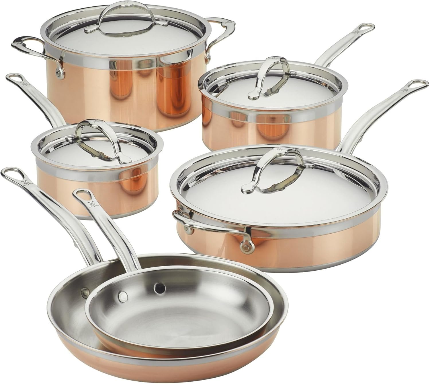 Imagen de Ollas Hestan - Colección CopperBond - Juego de utensilios de cocina 100% de cobre puro, 10 piezas, compatible con placa de inducción