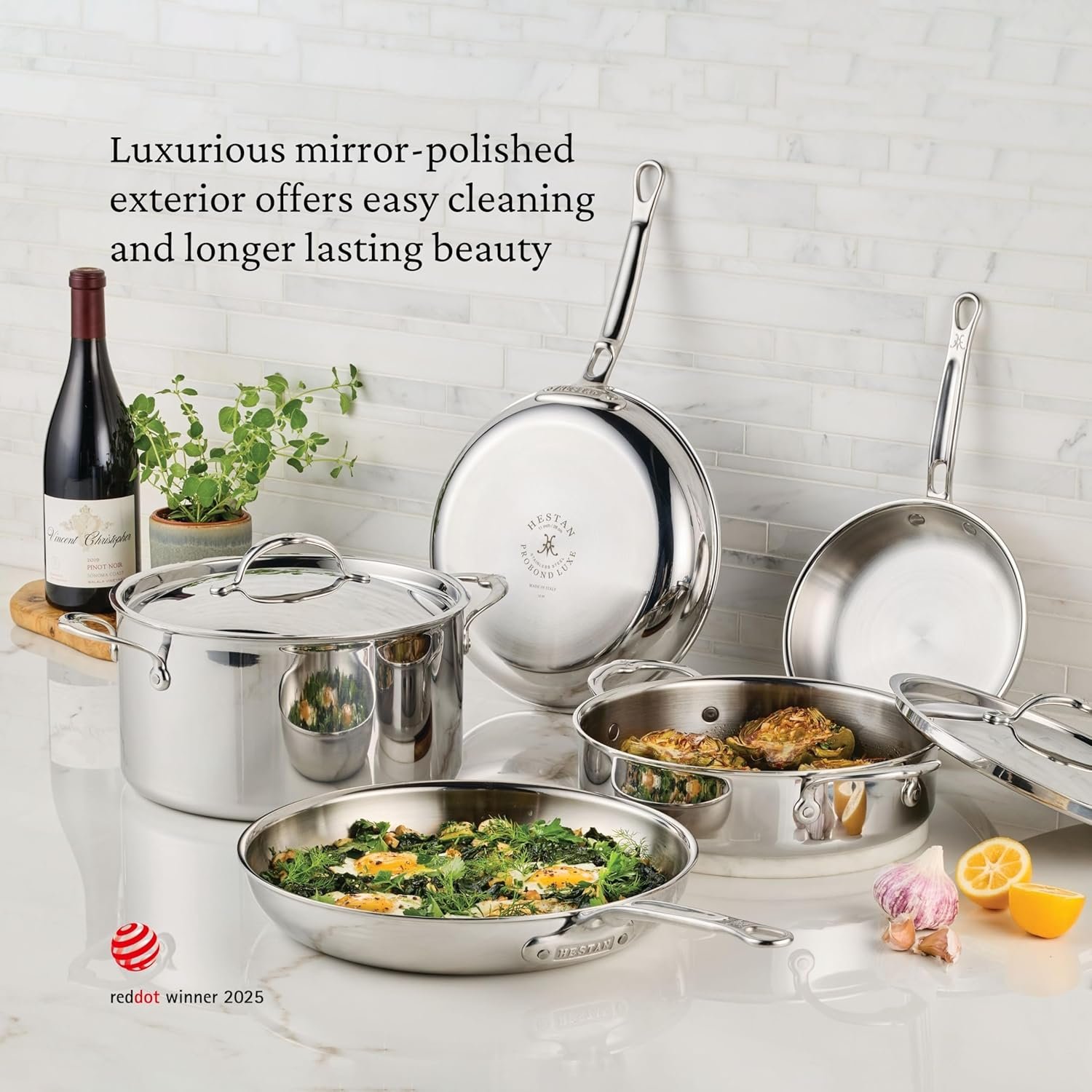 Hestan-ProBond juego de ollas y tetera de 3 cuartos de g.3