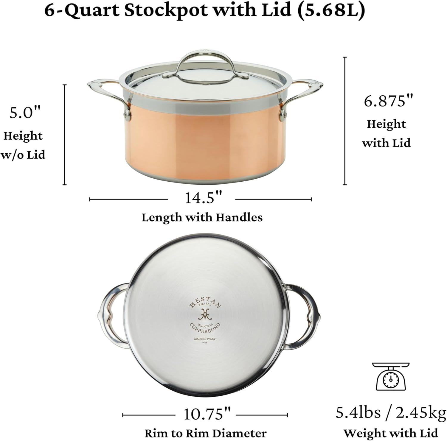 Hestan - Colección CopperBond - Olla de cobre 100% puro, 6 cuartos de galón.1