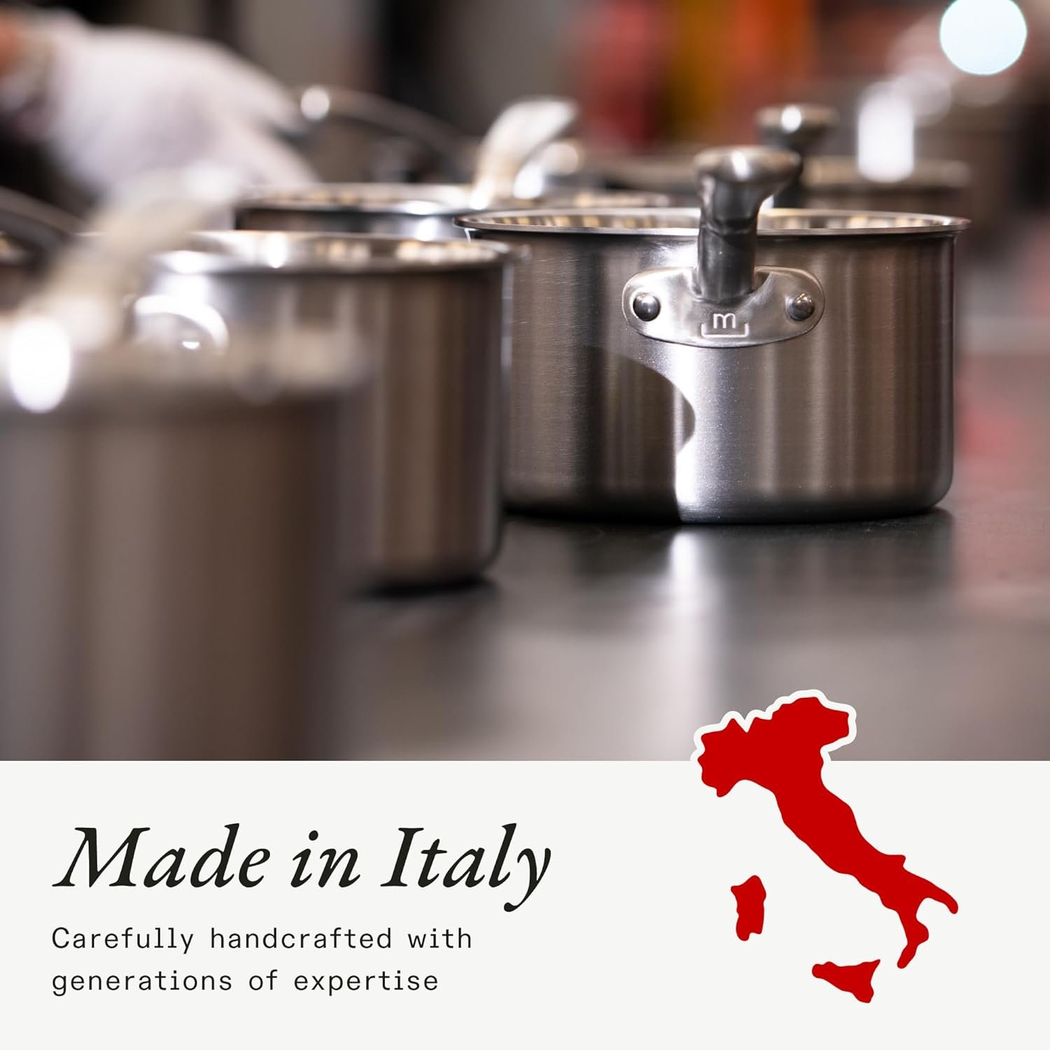 Mapa y colecciones de Made In Cookware fabricadas en Estados Unidos, Francia e Italia por artesanos