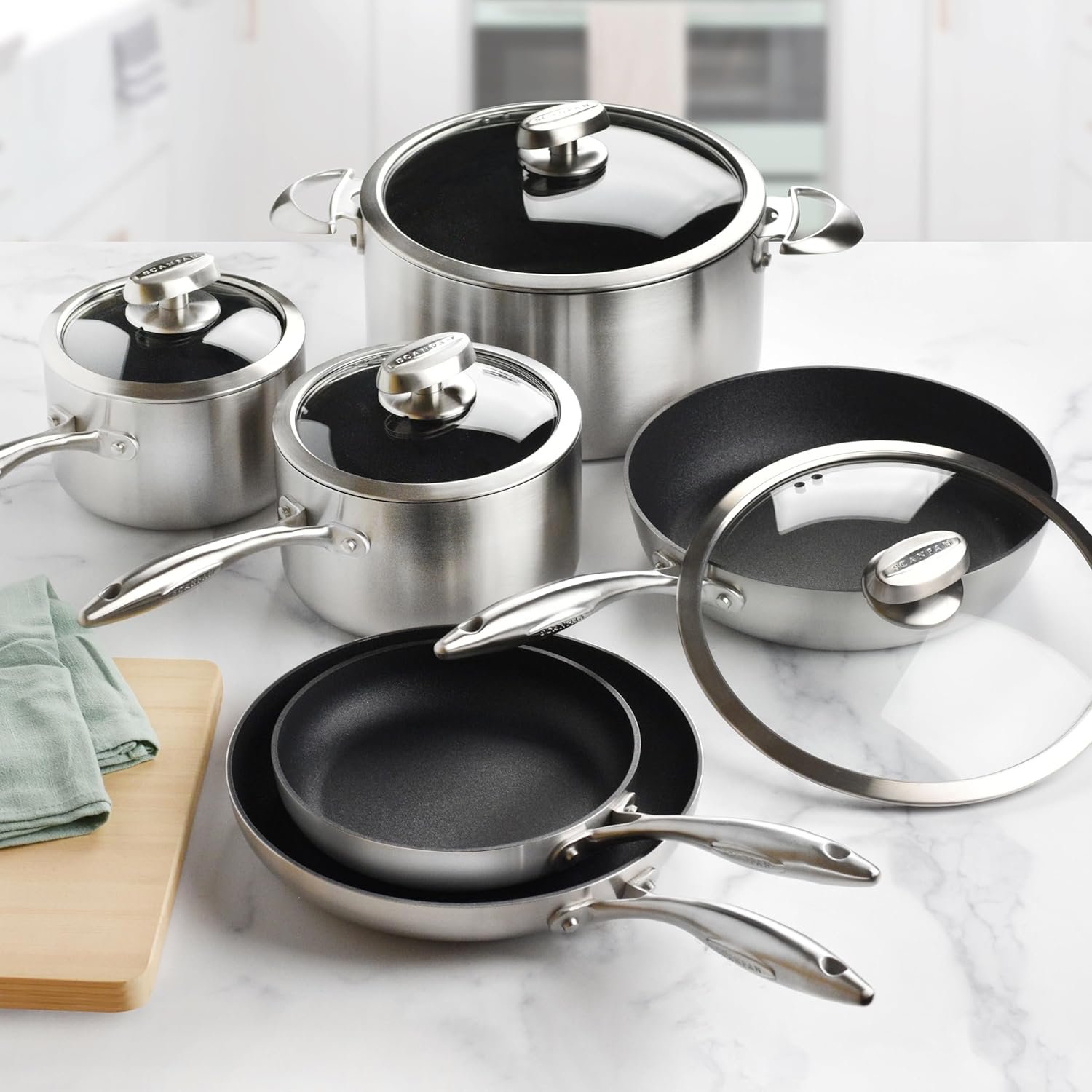 Juego de ollas Scanpan CX+ de acero inoxidable con recubrimiento antiadherente Stratanium Plus, set premium de cocina saludable