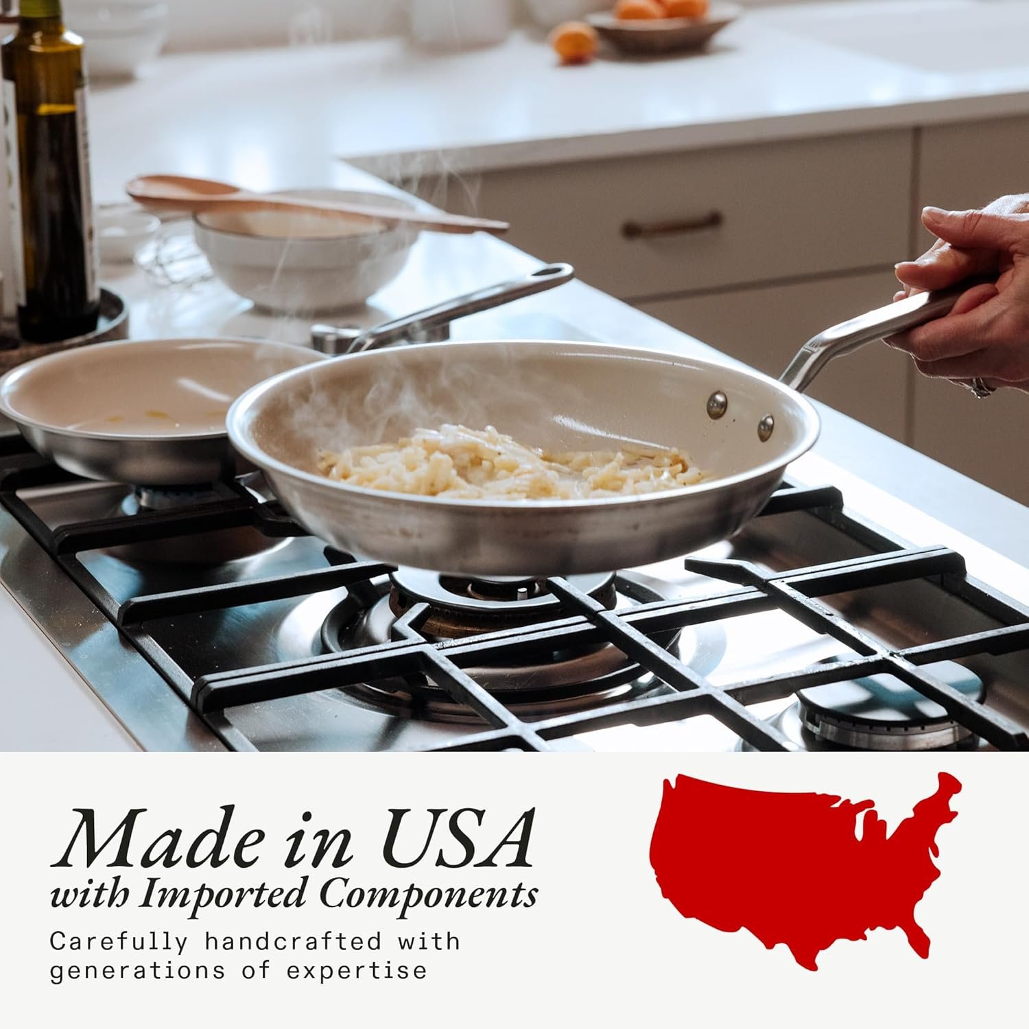 Mapa y colecciones de Made In Cookware fabricadas en Estados Unidos, Francia e Italia por artesanos
