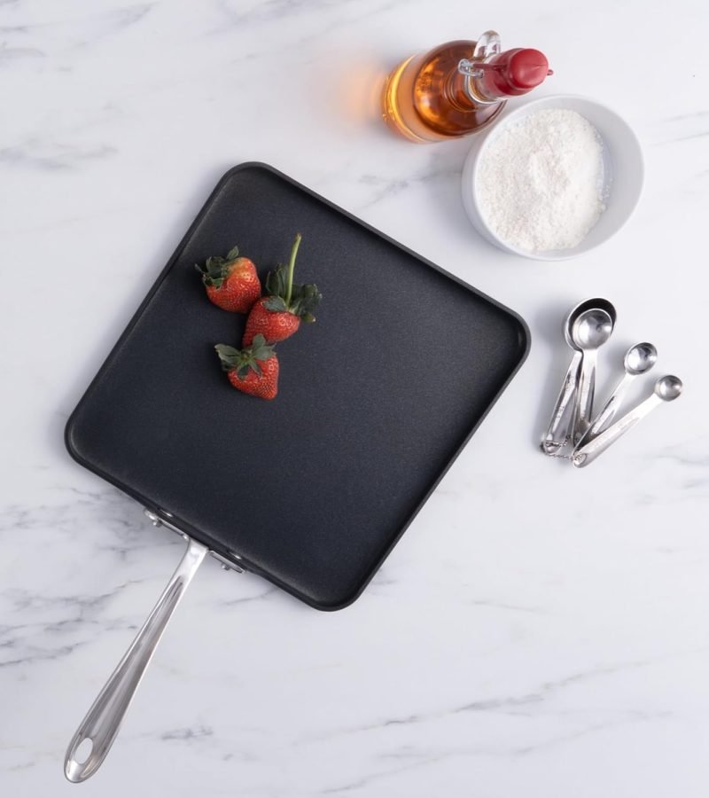 All-Clad HA1 - Parrilla antiadherente anodizada dura de 11 x 11 pulgadas, apta para horno, 500 F, apta para tapa 350F, ollas y sartenes, utensilios de cocina, color negro