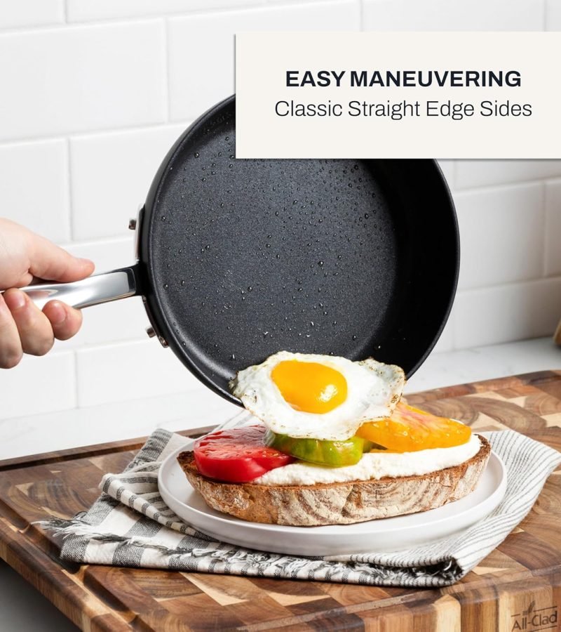 Conjunto de batería de cocina de sartenes de 8 y 10 pulgadas sin PFOA, aptas para lavavajillas, antiadherentes, anonizado duro E785S264 HA1 de All-Clad, 2 piezas, color negro.4