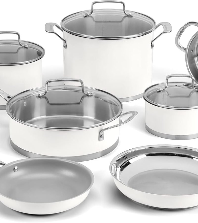 ollas Cuisinart CTPG-11PC de cobre y acero inoxidable de triple capa con núcleo de aluminio, juego de 11 piezas de alta conductividad térmica