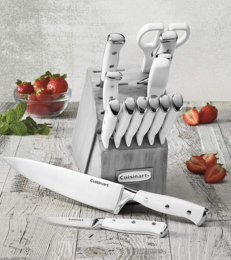 Cuisinart Juego de cuchillos de 15 piezas con bloque, acero inoxidable de alto carbono, remache triple forjado, natur.5