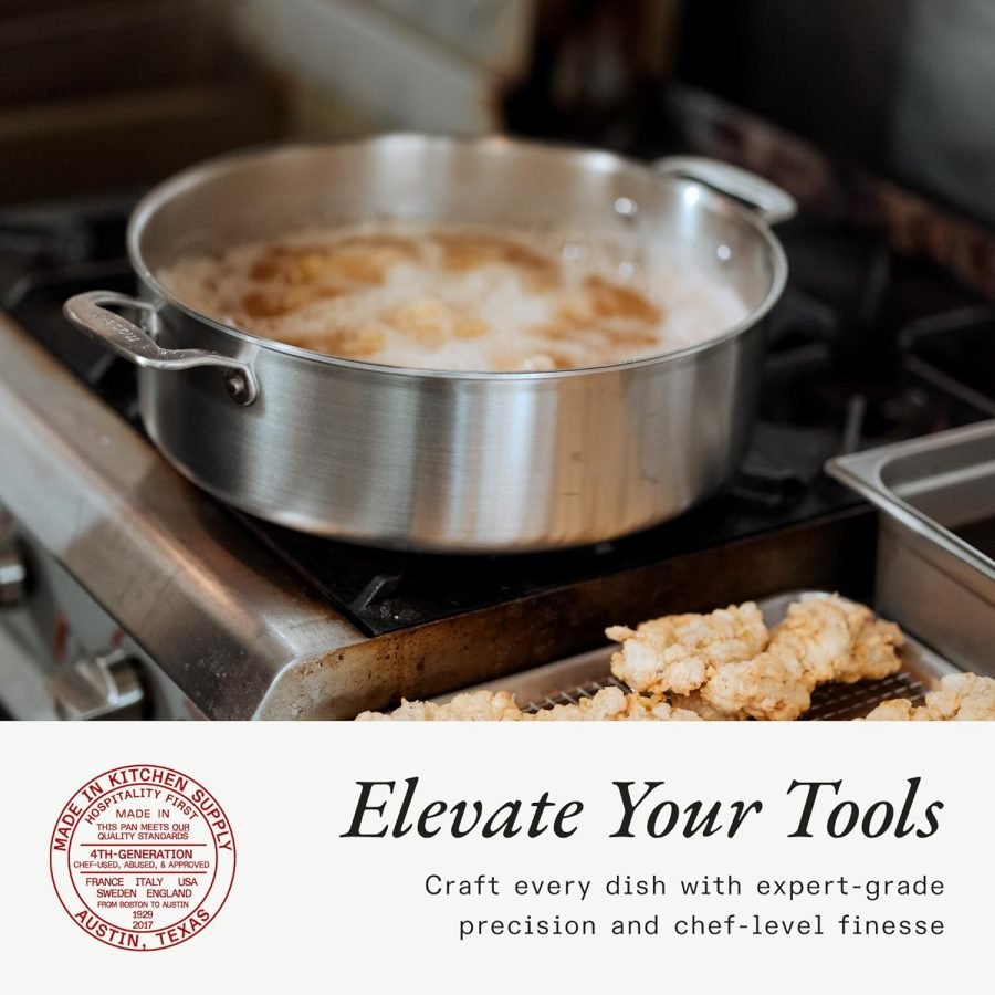 Made In Utensilios de cocina – Olla Rondeau de acero inoxidable de 10 cuartos de galón con tapa y tapa – 5 capas de acero inoxidable – Utensilios de cocina profesionales – Fabricado en Itali.1