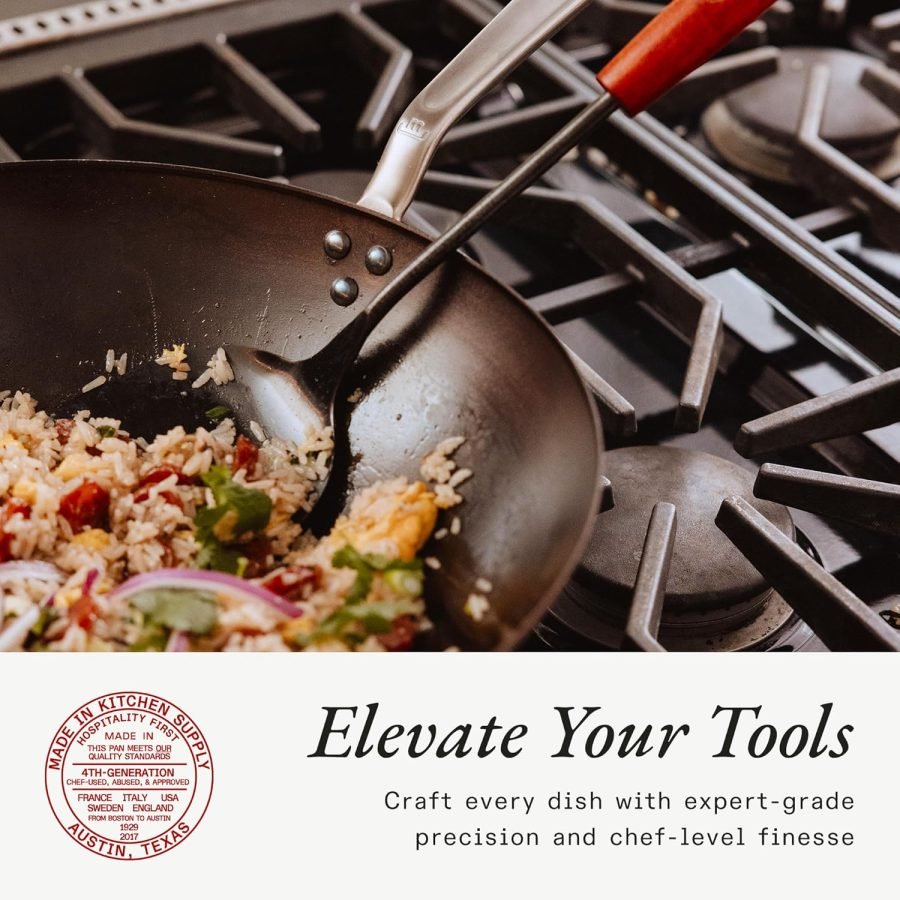 Made In Utensilios de cocina – Wok de acero al carbono sazonado de 13 pulgadas – (como hierro fundido, pero mejor) – Utensilios de cocina profesionales.1
