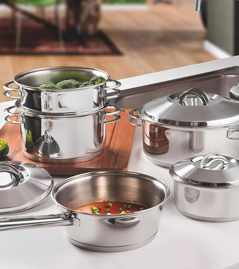 Juego de ollas Tramontina de acero inoxidable con tapas de vidrio, ideal para cocinar con durabilidad y estilo