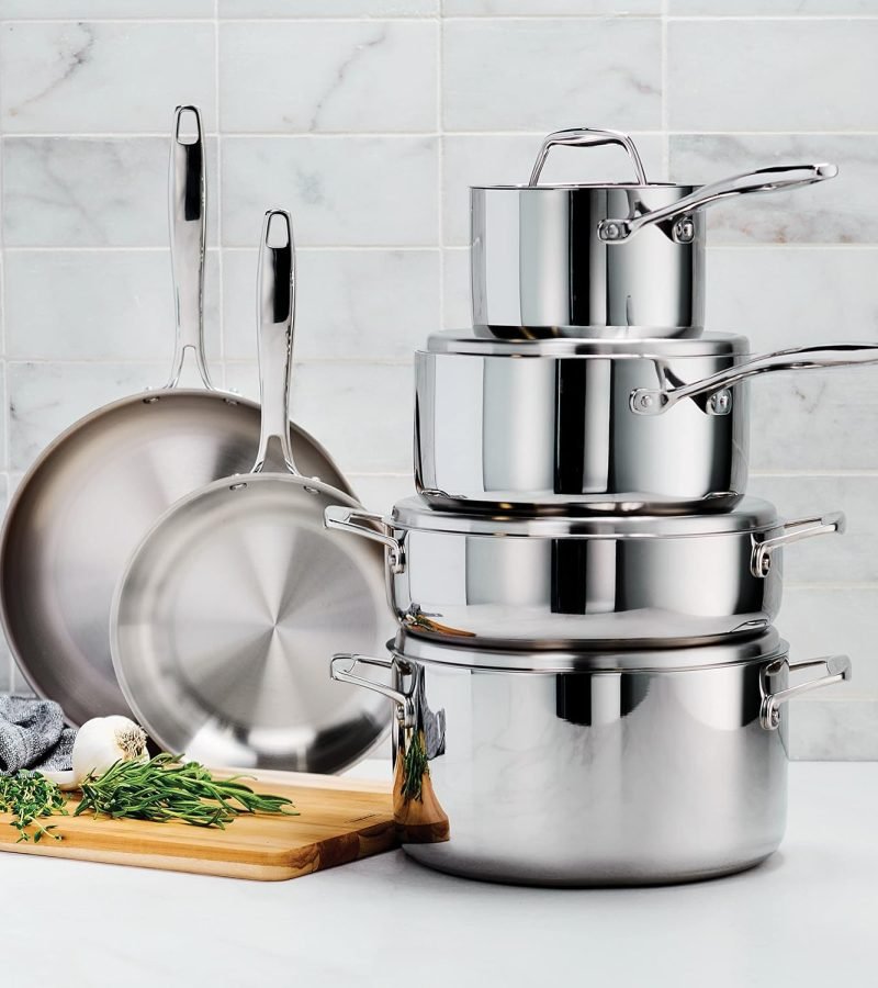 Ollas Tramontina Gourmet set de acero inoxidable 18/10 triple capa, apto para inducción y horno
