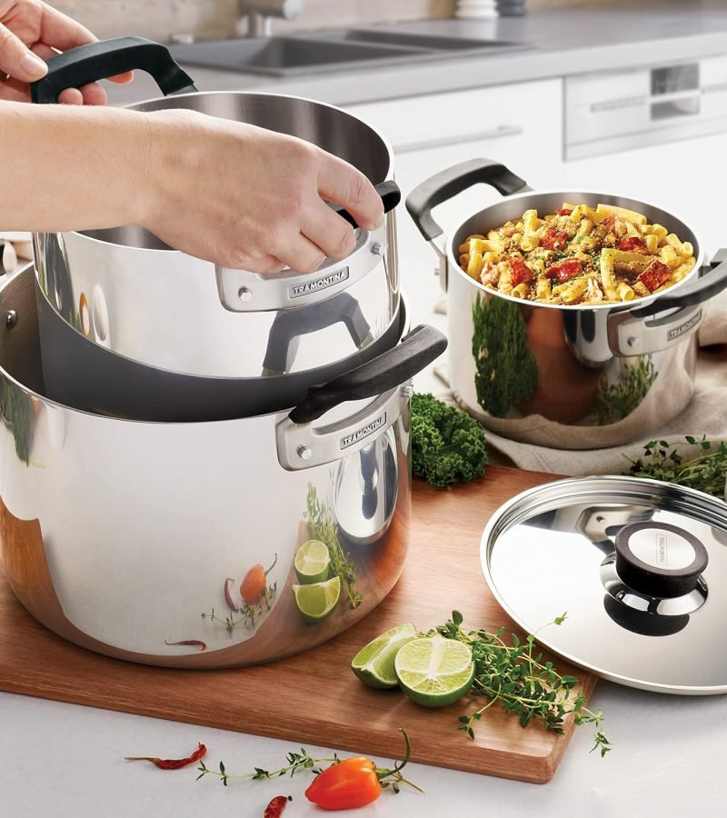 Ollas Tramontina Nesting set apilable de acero inoxidable 6 piezas con tapas herméticas