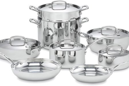 ollas Cuisinart French Classic de acero inoxidable triple capa con tapas de vidrio, colección de utensilios de cocina profesional